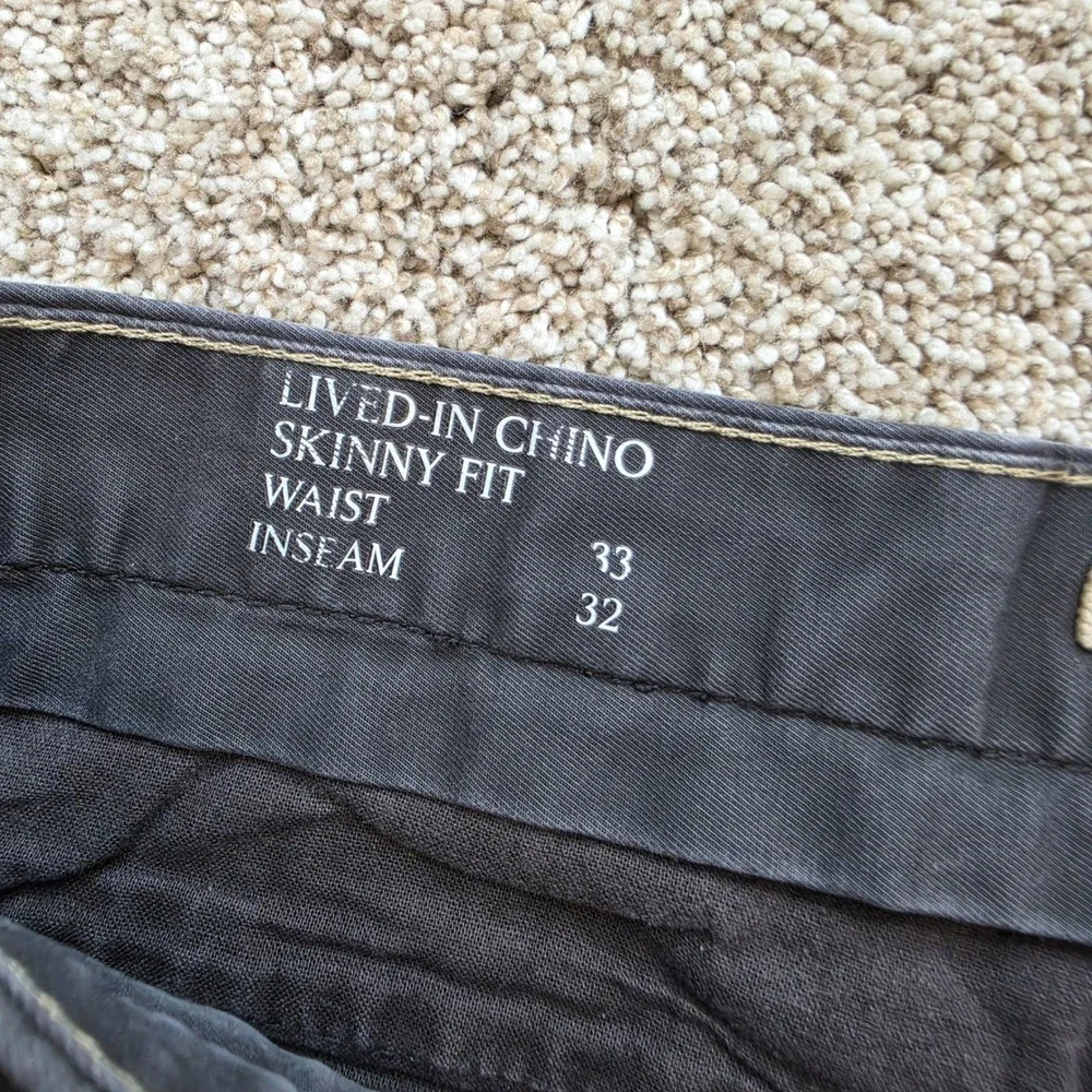 Banana Republic Lived-In Chino Pants Mens 33x32 Gray Skinny Fit Stretch Casual
